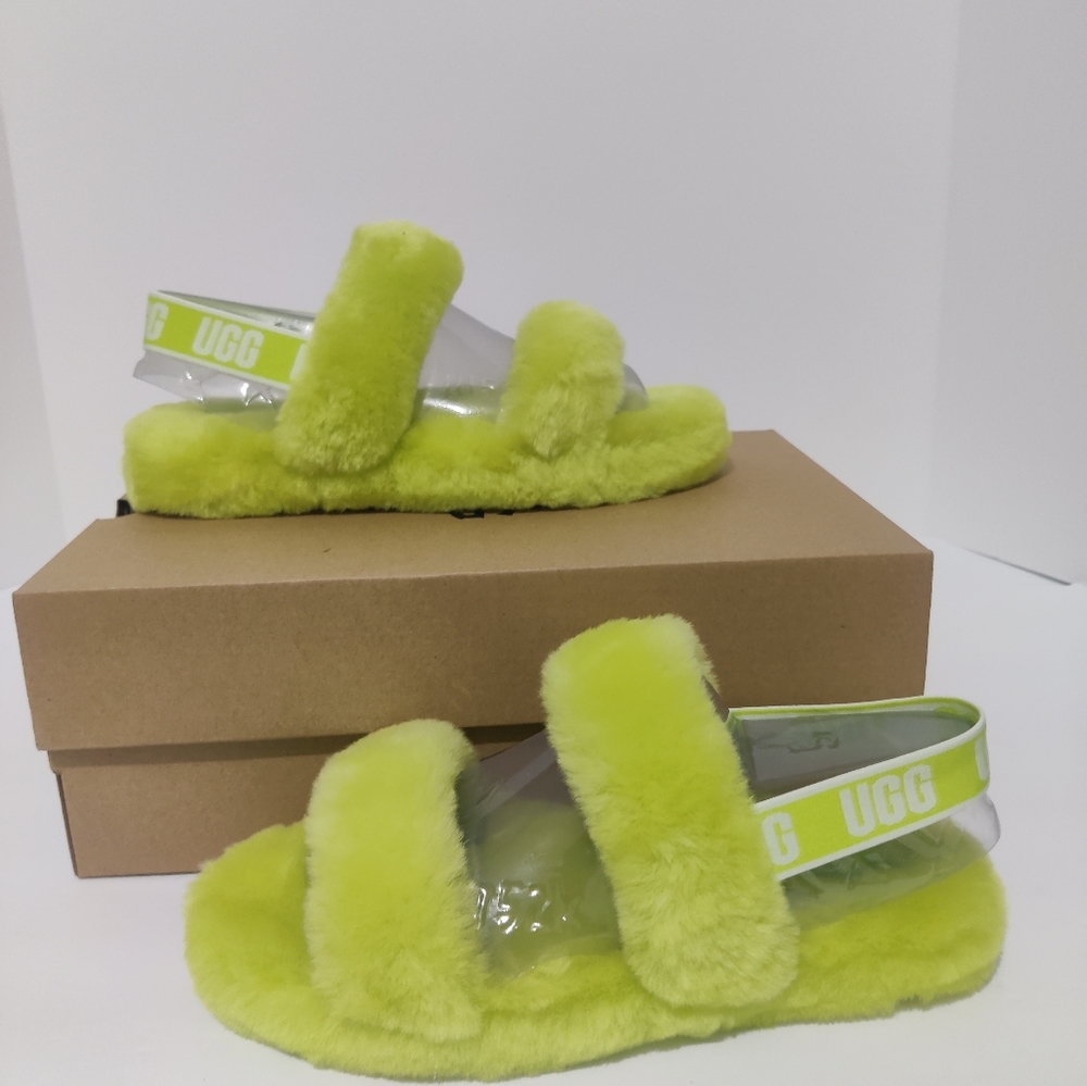 Kids UGG K Oh Yeah Fluffly Comfy Sandals / Lime Green / 1115752K /